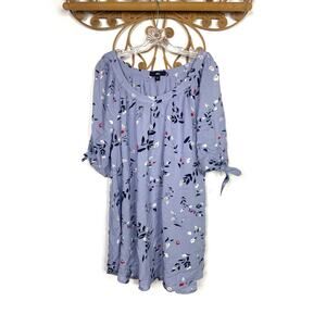 ellos Women's Plus Size 3/4 Tie-Sleeve Blouse Blue floral 18